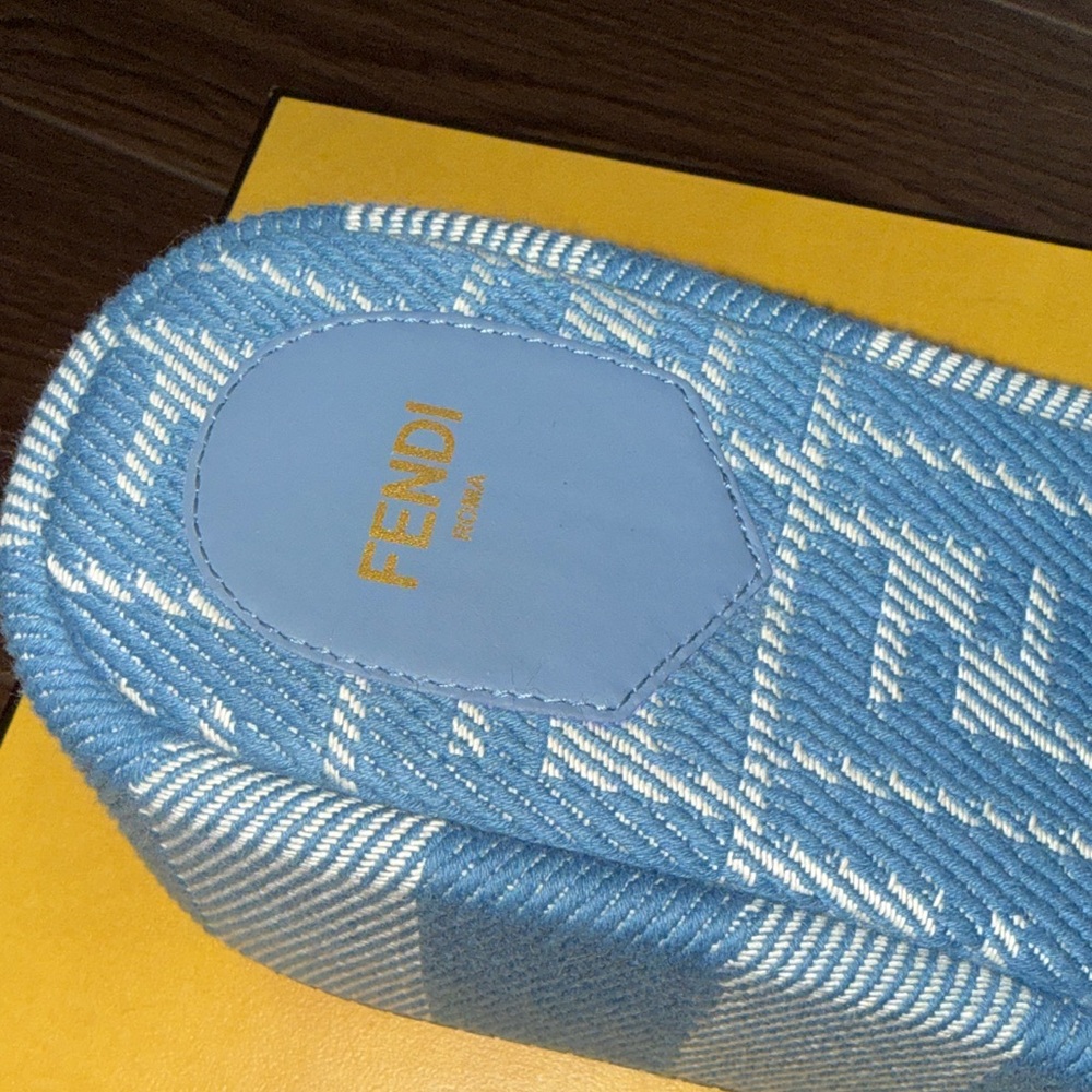 Fendi Denim Blue Embroidered Logo Platform Slide - Picture 2 of 7